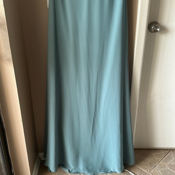 MORILEE BY MADELINE GARDNER Deep Sea Cold Shoulder Chiffon Bridesmaid Dress - Picture 9 of 16